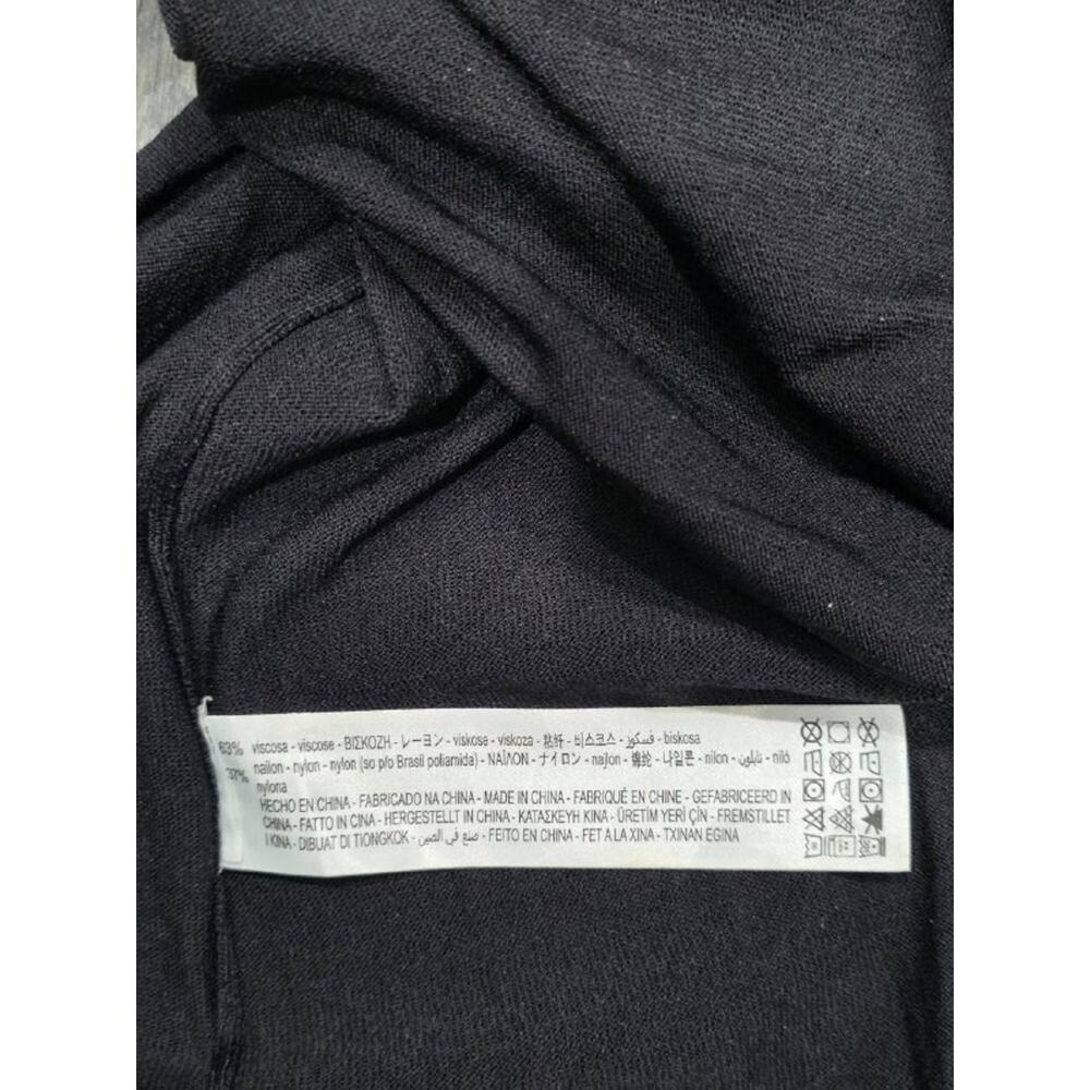 ZARA BLACK LONG GATHERED WAIST V-NECK KNIT DRESS WITH SHOULDER PADS S A005697 - Picture 7 of 9